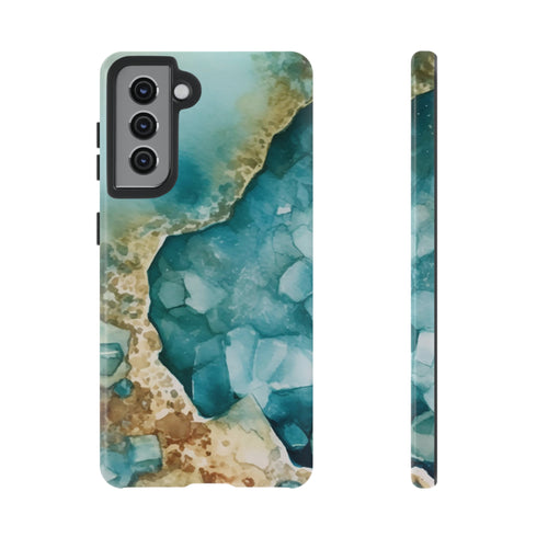 Aquamarine inspired Geode in Watercolor - Impact Resistant Phone Case Samsung Galaxy S21 Glossy